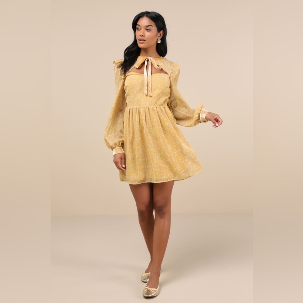 Lulus yellow floral mini dress